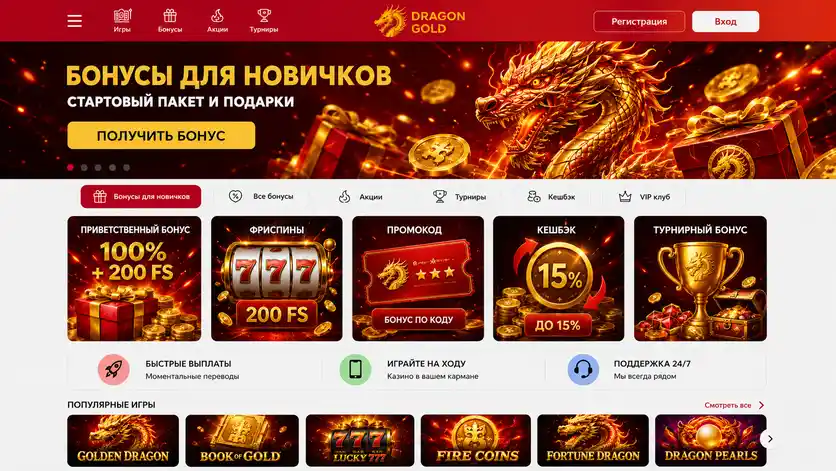Приветственные бонусы и фриспины казино Dragon Gold