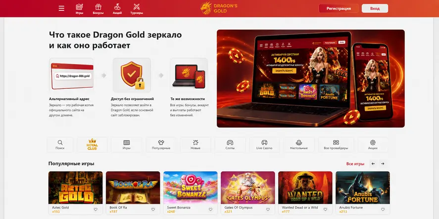 Схема работы зеркала Dragon Gold: два домена и один сервер с базой данных